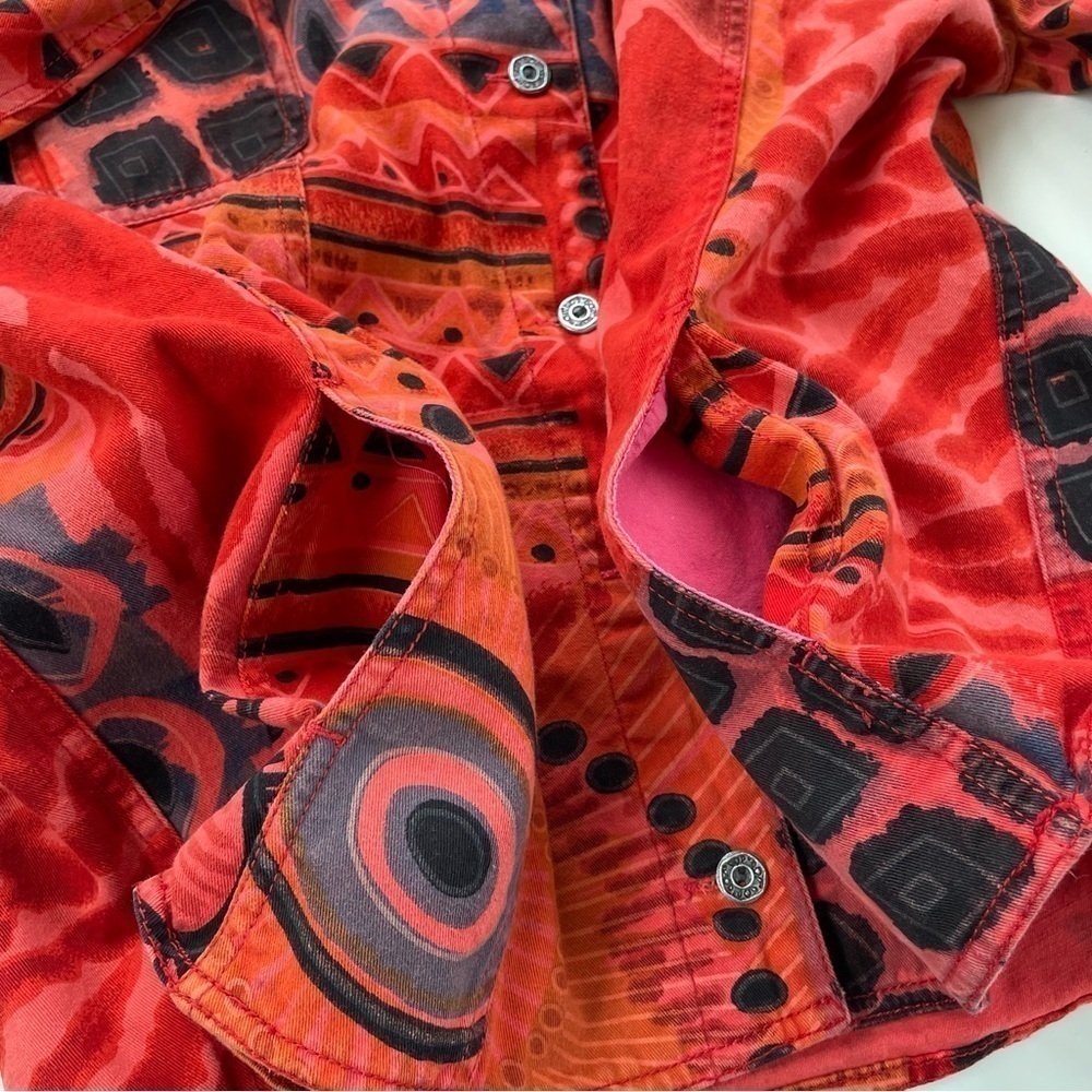 Chico’s Orange Artsy Point-collar Cotton Lightweight Jacket Size Large - Picture 6 of 8